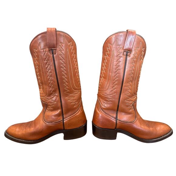 Vintage 90s Brown Leather Cowboy Boot size 9 M3921 stitched embroidered - Picture 3 of 7